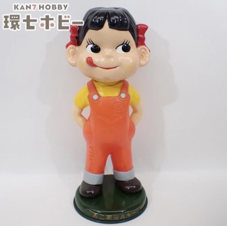 不二家 ペコちゃん ソフビ 首振り人形 ブリキ台座